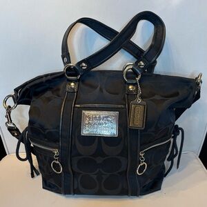 COACH Signature-Poppy Limited Edition Black and Silver Women's Tote Bag